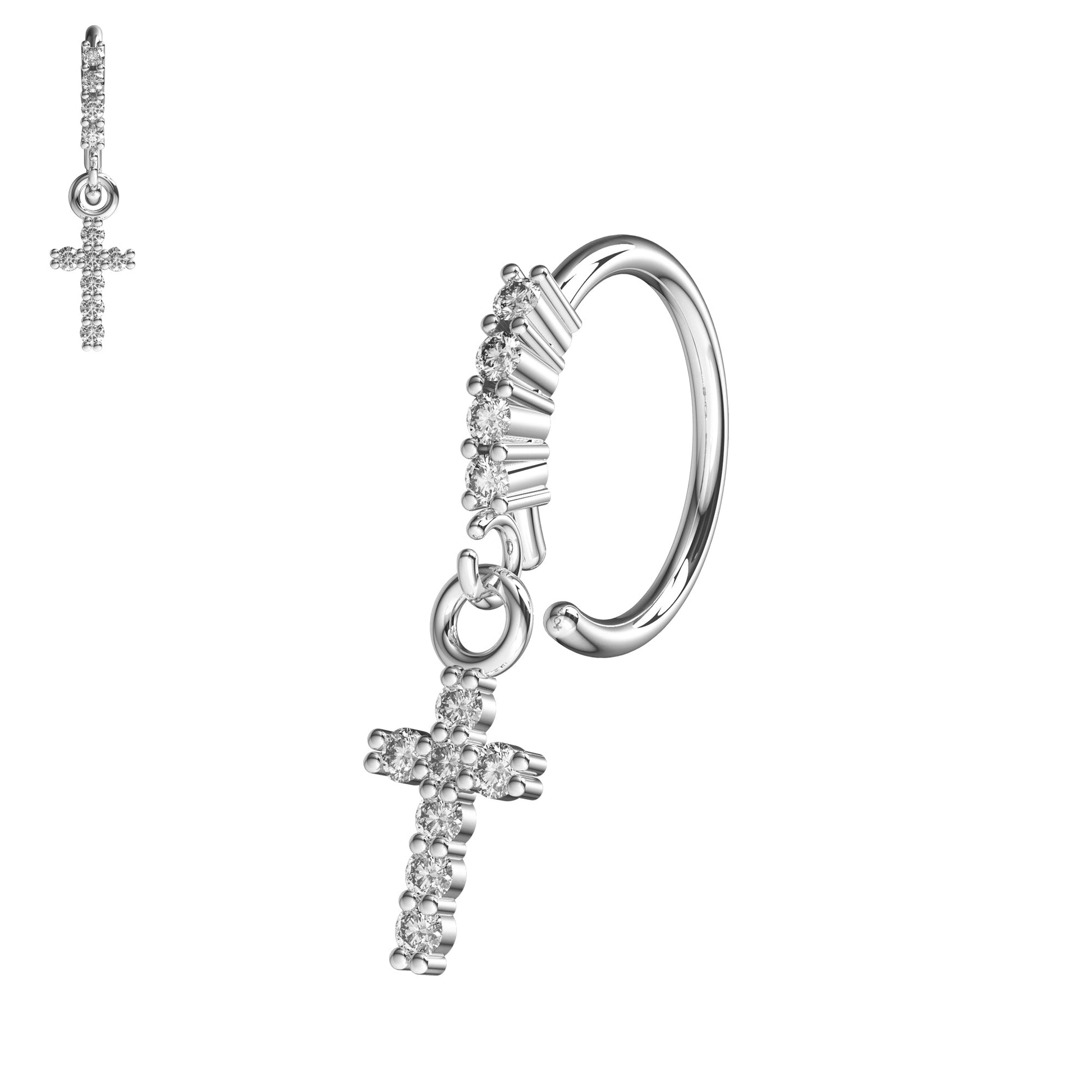 316L Surgical Steel CZ Jewelled Cross Hinged Drop Earring - Monster Piercing