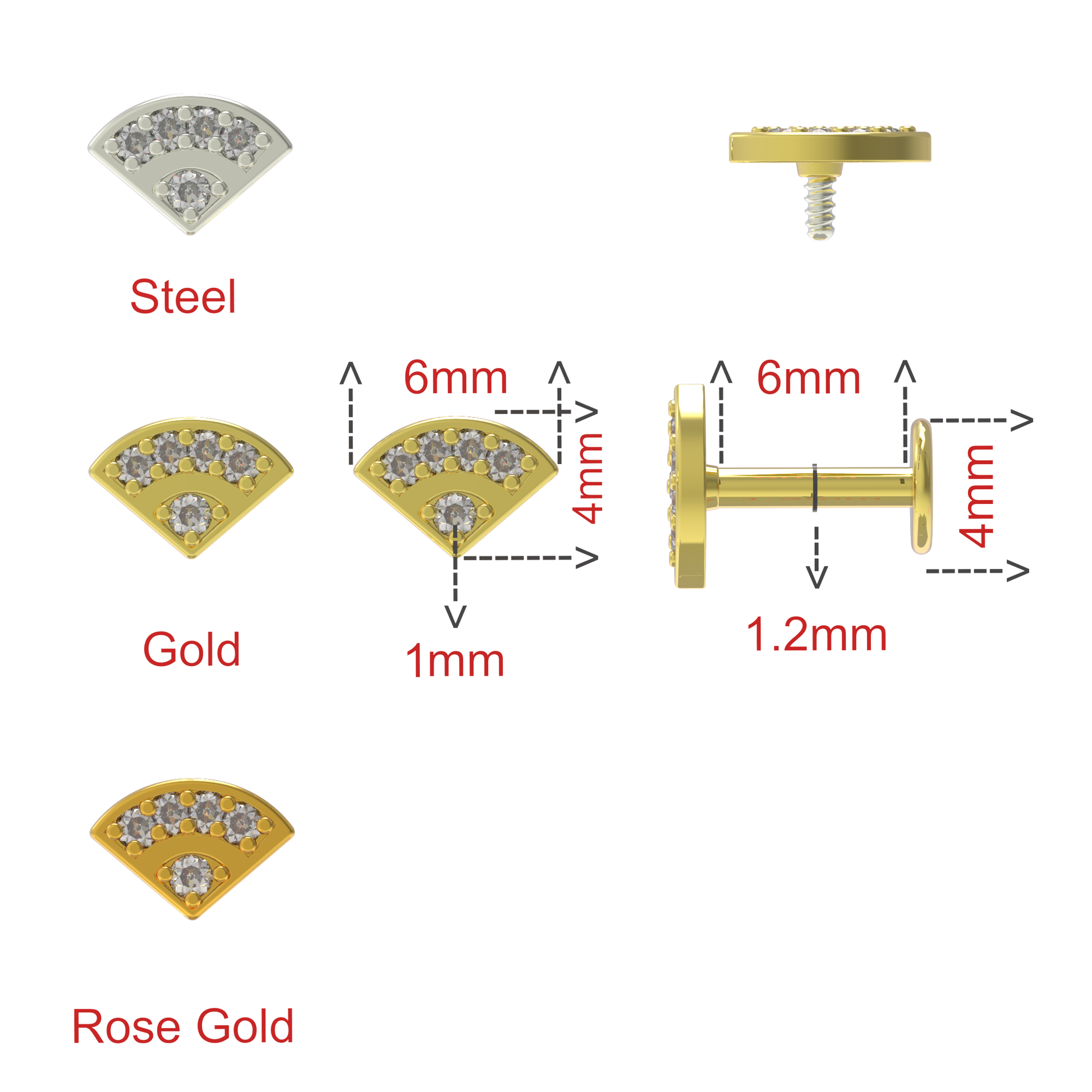 316L Surgical Steel Multi CZ Jewelled V-Shape Internally Threaded Flatback Stud - Monster Piercing