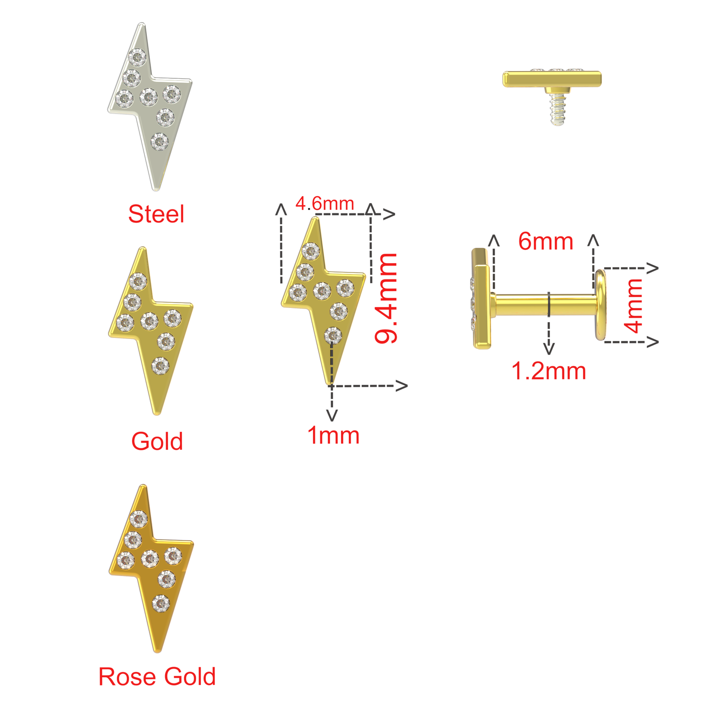 316L Surgical Steel Multi CZ Jewelled Flash Internally Threaded Stud