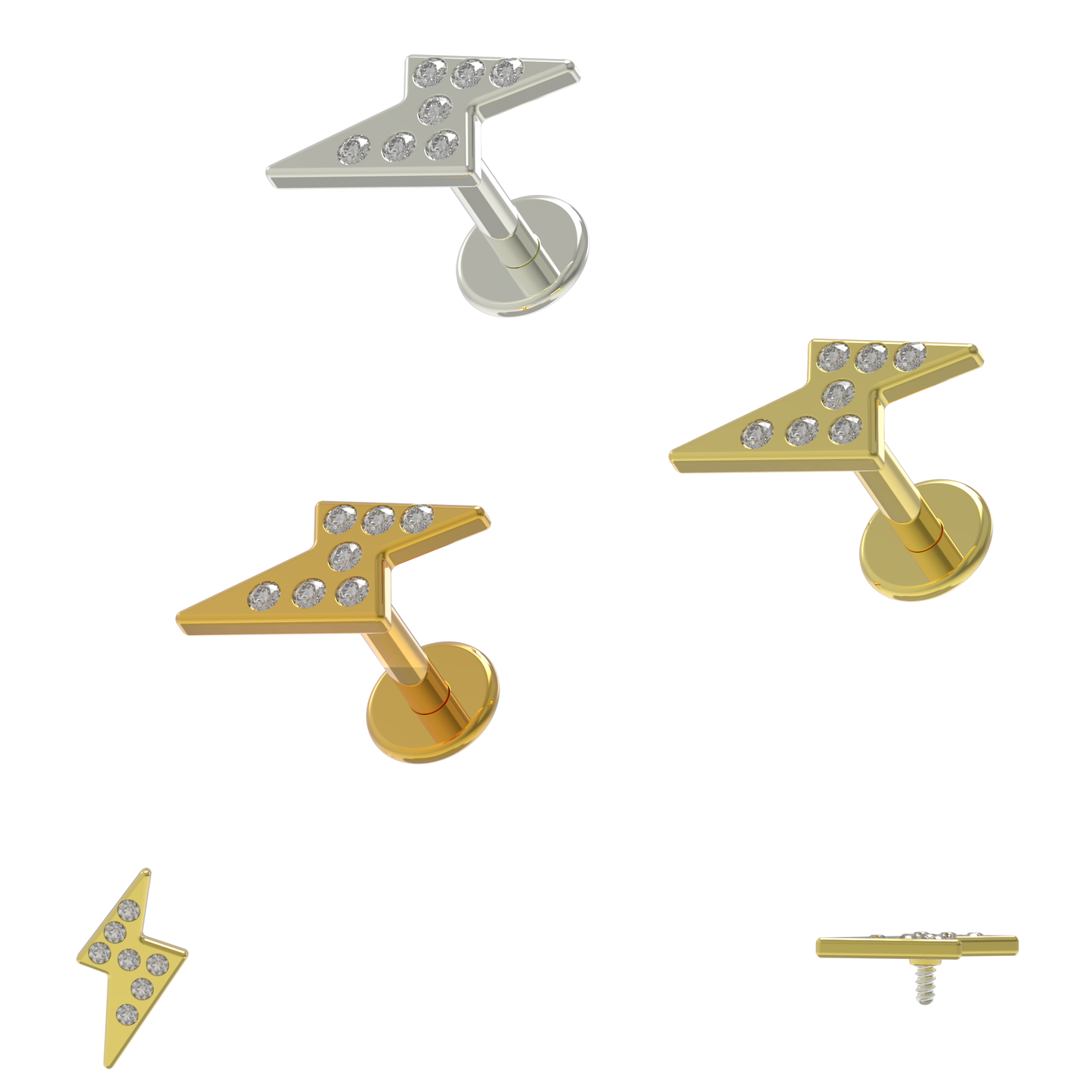 316L Surgical Steel Multi CZ Jewelled Flash Internally Threaded Stud