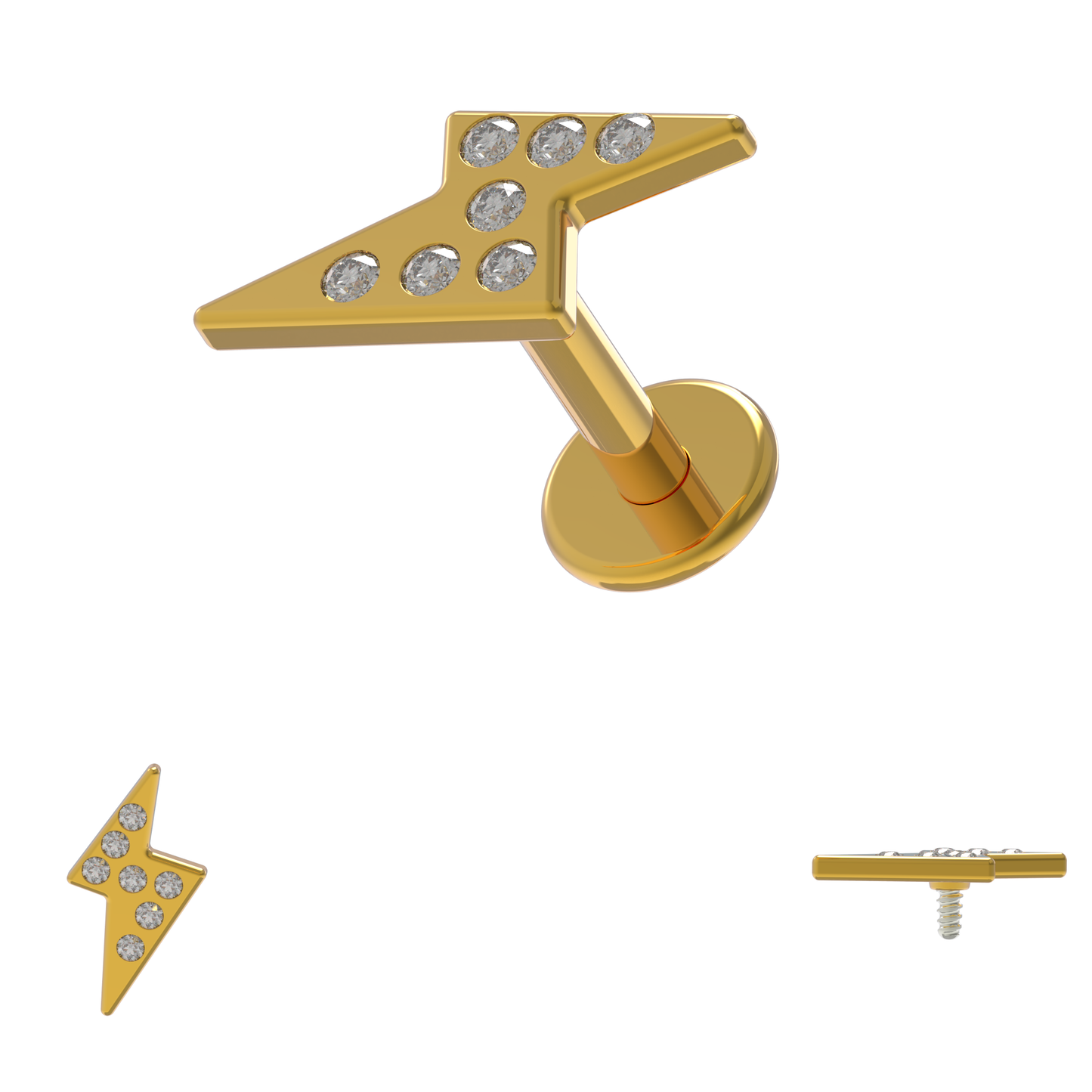 316L Surgical Steel Multi CZ Jewelled Flash Internally Threaded Stud