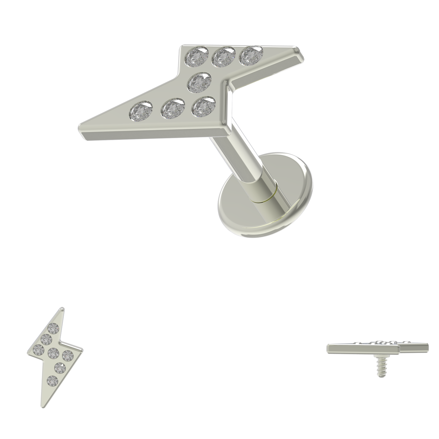 316L Surgical Steel Multi CZ Jewelled Flash Internally Threaded Stud