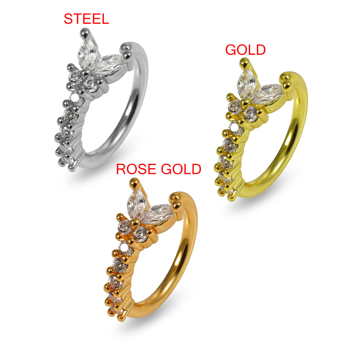 316L Surgical Steel CZ Jewelled Butterfly Open Hoop Ring - Monster Piercing