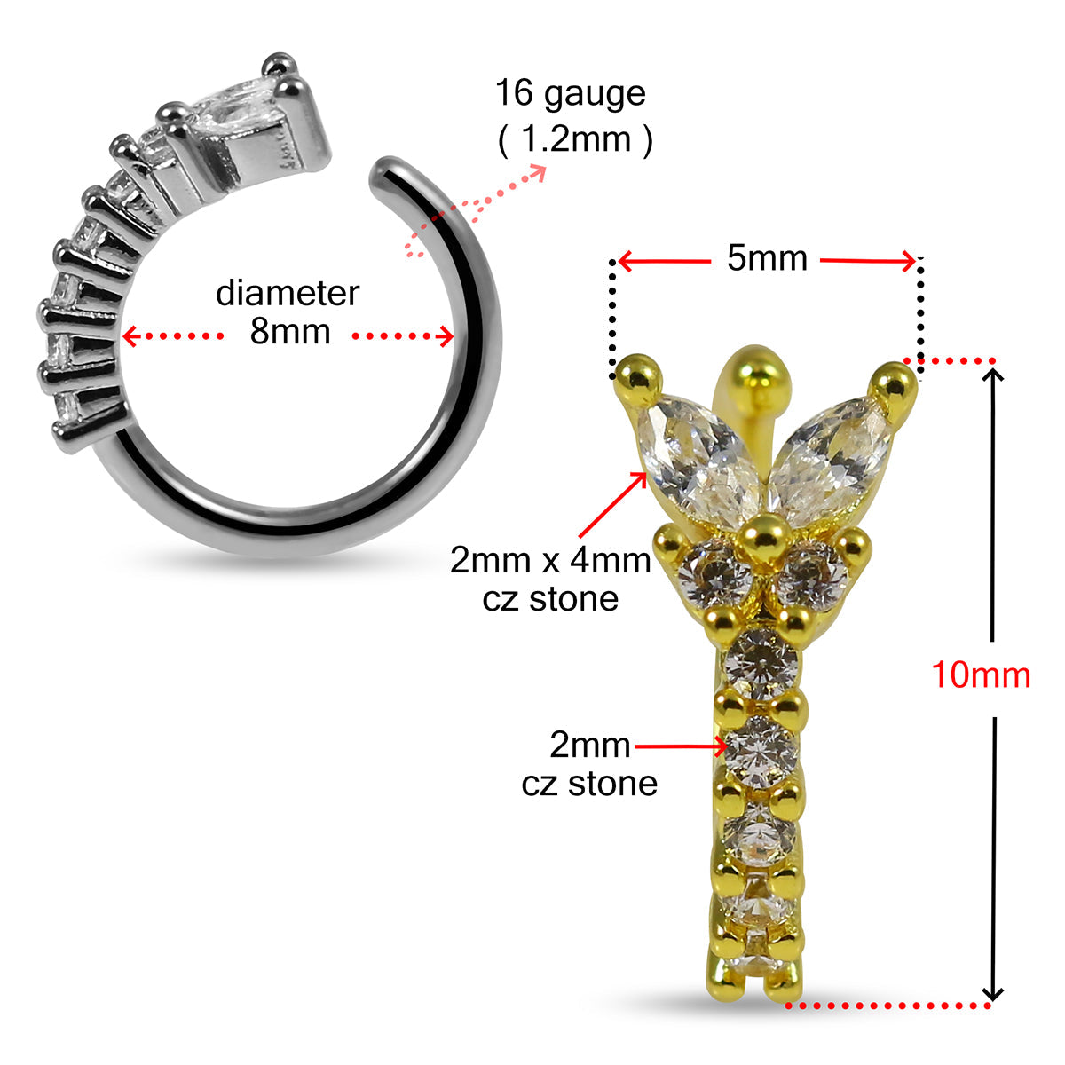 316L Surgical Steel CZ Jewelled Butterfly Open Hoop Ring - Monster Piercing