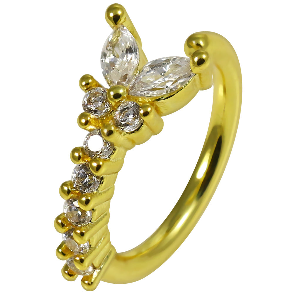 316L Surgical Steel CZ Jewelled Butterfly Open Hoop Ring - Monster Piercing