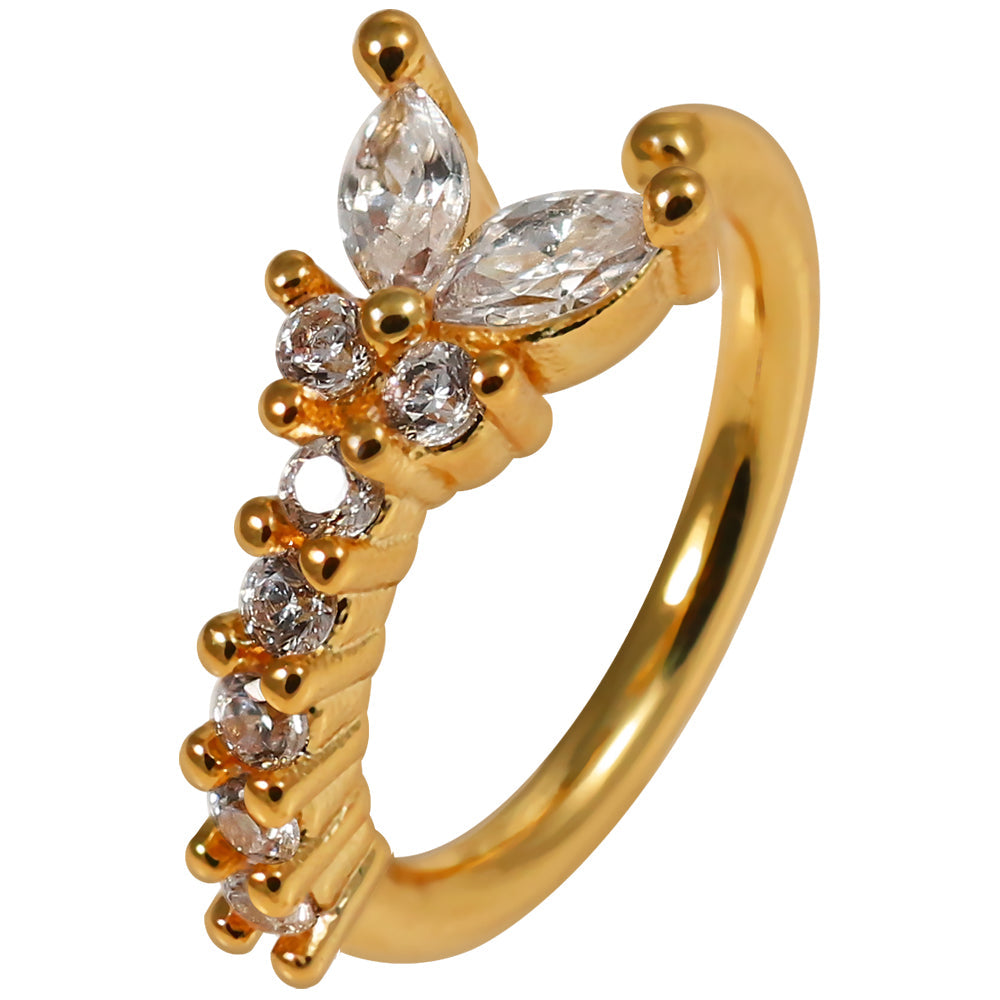 316L Surgical Steel CZ Jewelled Butterfly Open Hoop Ring - Monster Piercing