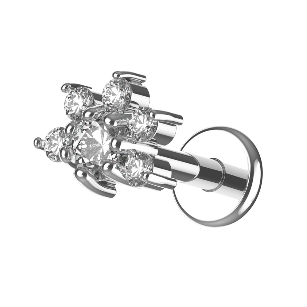 G23 Titanium CZ Jewelled Half Flower Internally Threaded Flatback Stud - Monster Piercing