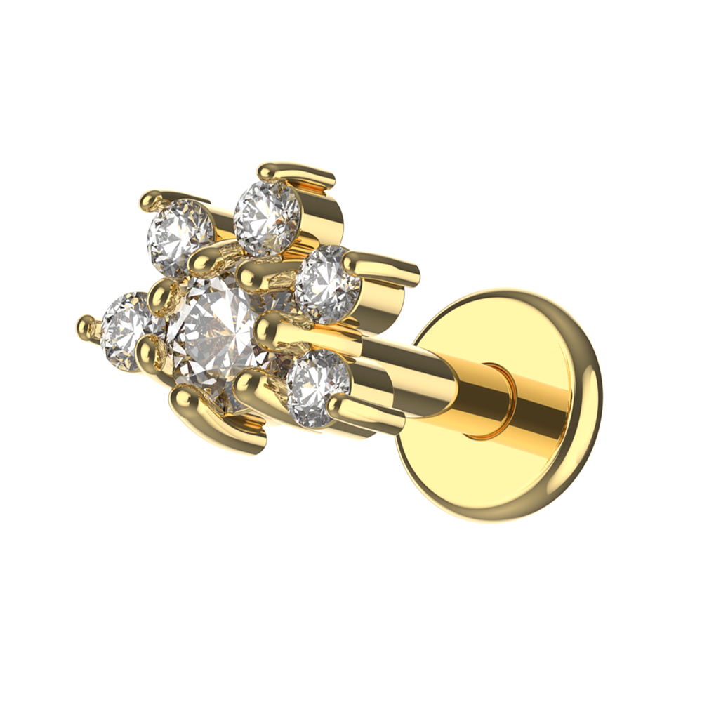 G23 Titanium CZ Jewelled Half Flower Internally Threaded Flatback Stud - Monster Piercing