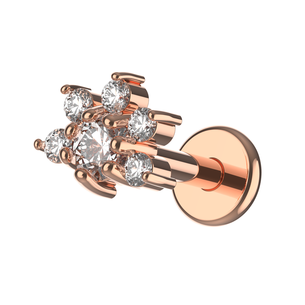 G23 Titanium CZ Jewelled Half Flower Internally Threaded Flatback Stud - Monster Piercing
