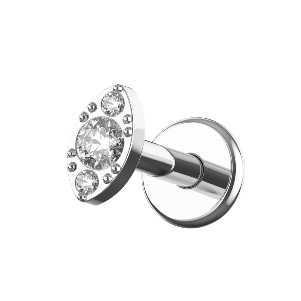G23 Titanium Vintage CZ Jewelled Marquise Internally Threaded Flatback Stud - Monster Piercing