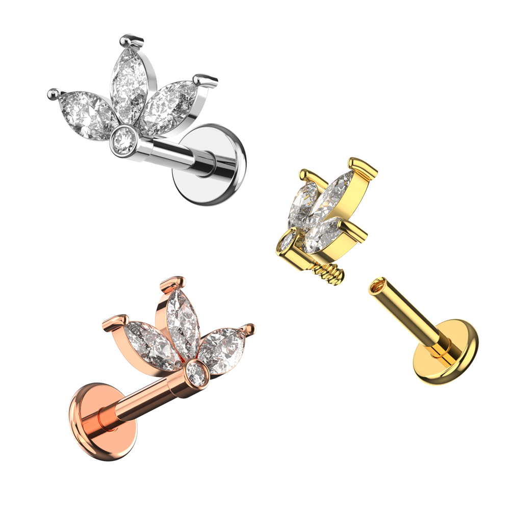 316L Surgical Steel Marquise Jewelled Baby Lotus Flatback Stud - Monster Piercing