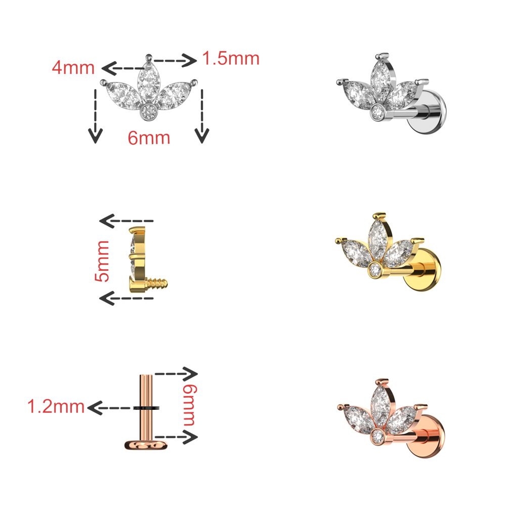 316L Surgical Steel Marquise Jewelled Baby Lotus Flatback Stud - Monster Piercing