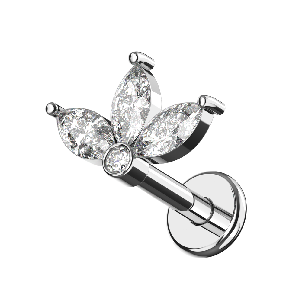 316L Surgical Steel Marquise Jewelled Baby Lotus Flatback Stud - Monster Piercing