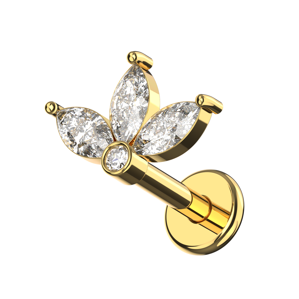 316L Surgical Steel Marquise Jewelled Baby Lotus Flatback Stud - Monster Piercing