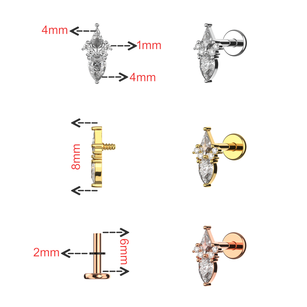 316L Surgical Steel Coffin & Pear Cut CZ Jewelled Flatback Stud - Monster Piercing