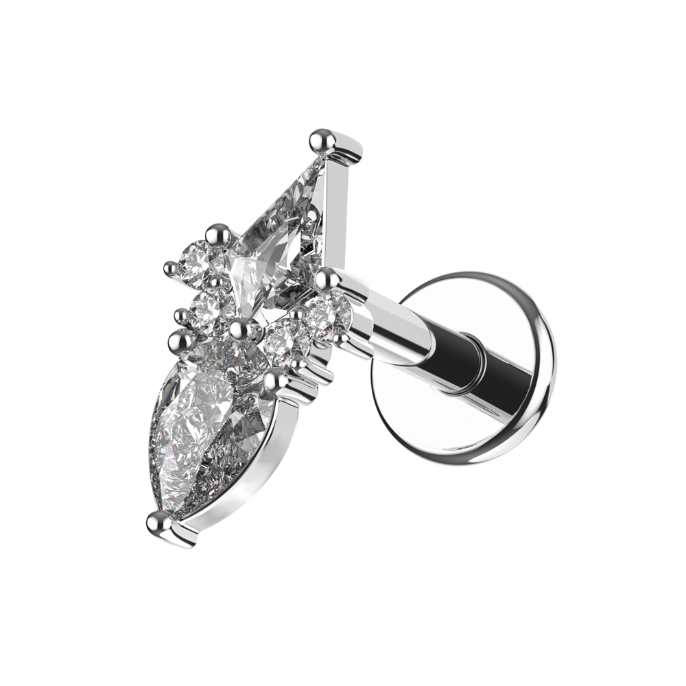 316L Surgical Steel Coffin & Pear Cut CZ Jewelled Flatback Stud - Monster Piercing