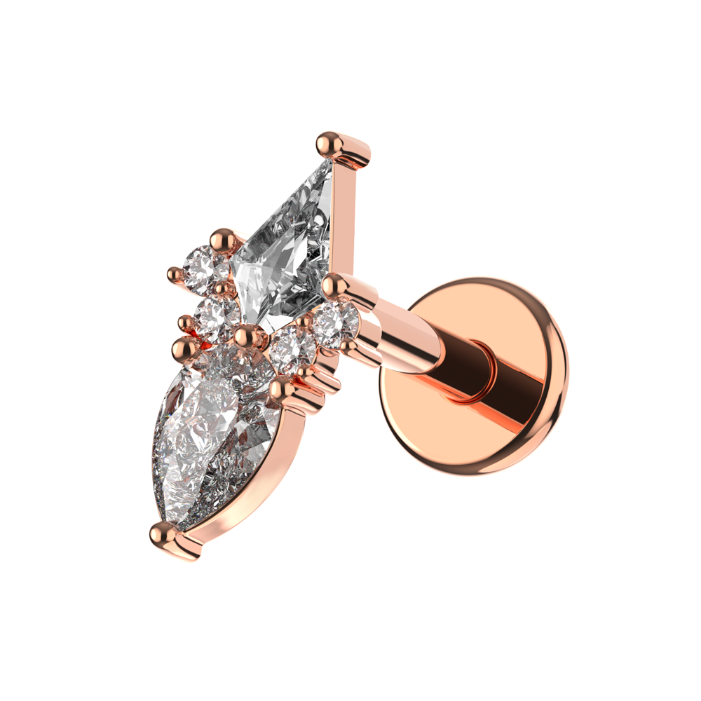 316L Surgical Steel Coffin & Pear Cut CZ Jewelled Flatback Stud - Monster Piercing