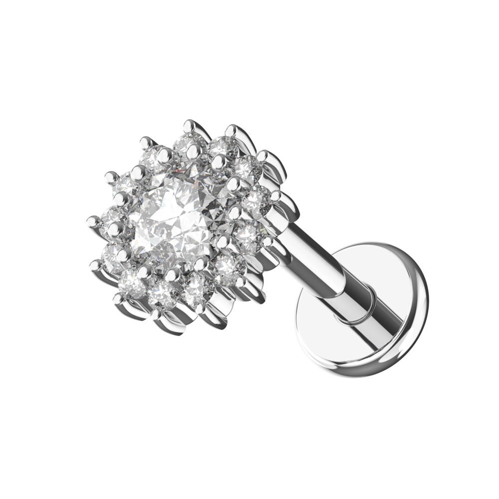 316L Surgical Steel CZ Jewelled Dahlia Zirconia Internally Threaded Flatback Stud - Monster Piercing