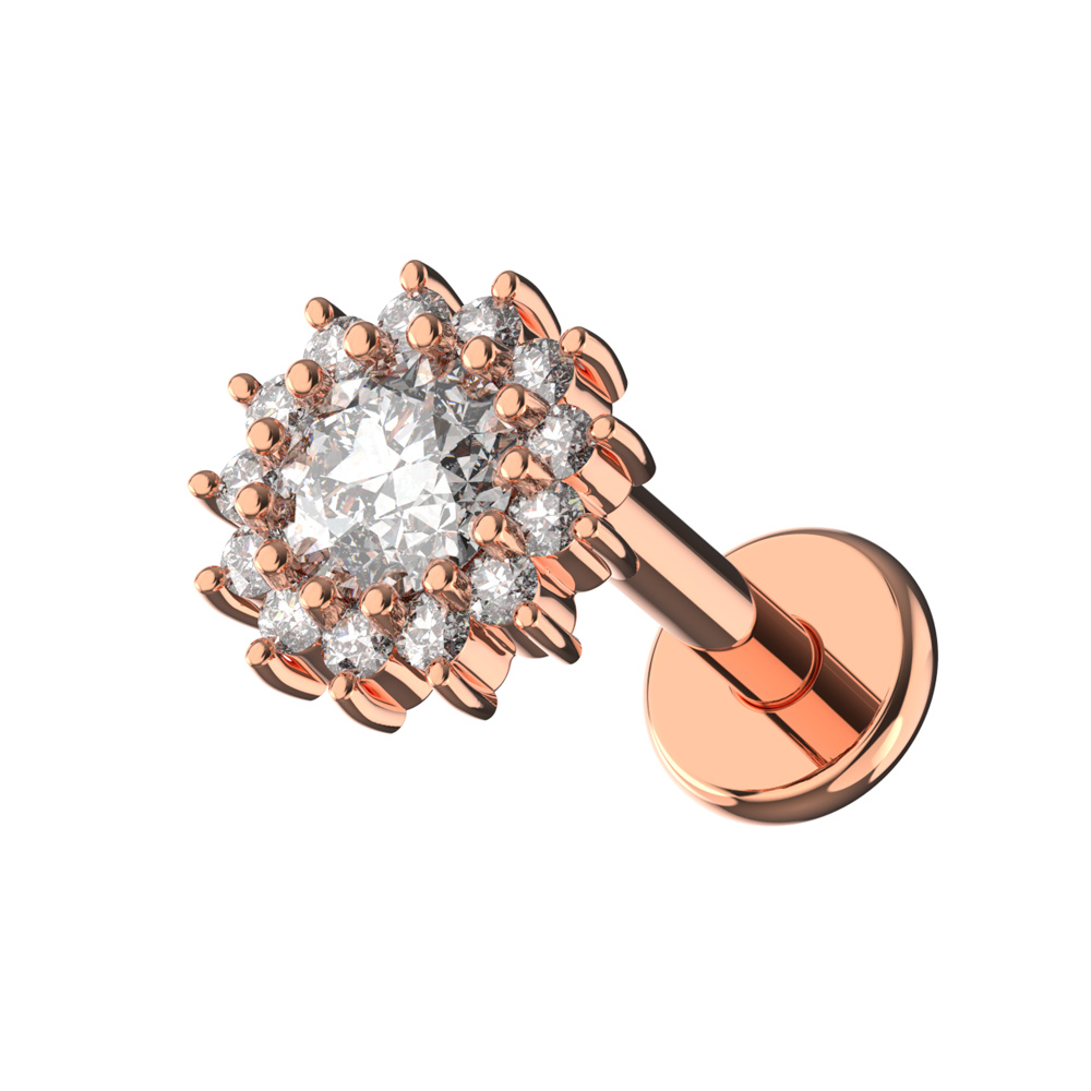 316L Surgical Steel CZ Jewelled Dahlia Zirconia Internally Threaded Flatback Stud - Monster Piercing