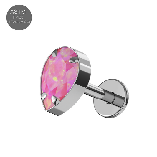 G23 Titanium Tear Drop Opal Jewelled Internally Threaded Flatback Stud - Monster Piercing
