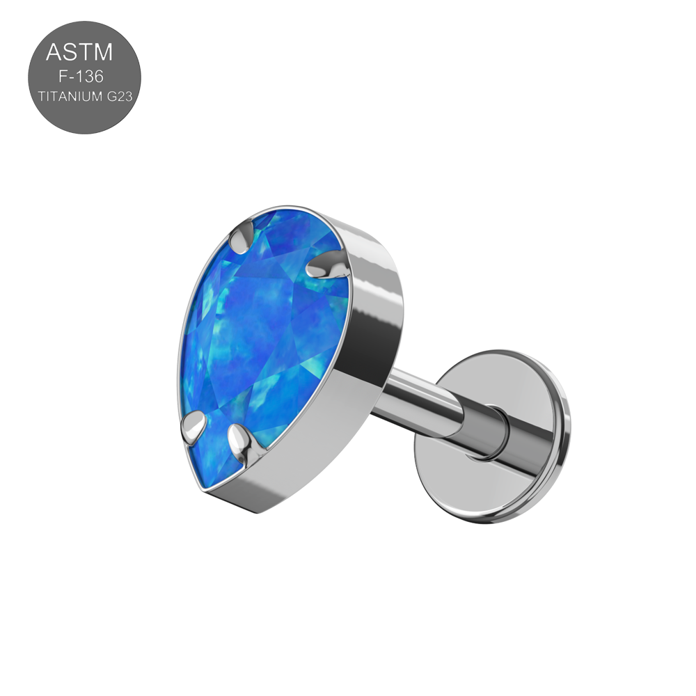 G23 Titanium Tear Drop Opal Jewelled Internally Threaded Flatback Stud - Monster Piercing