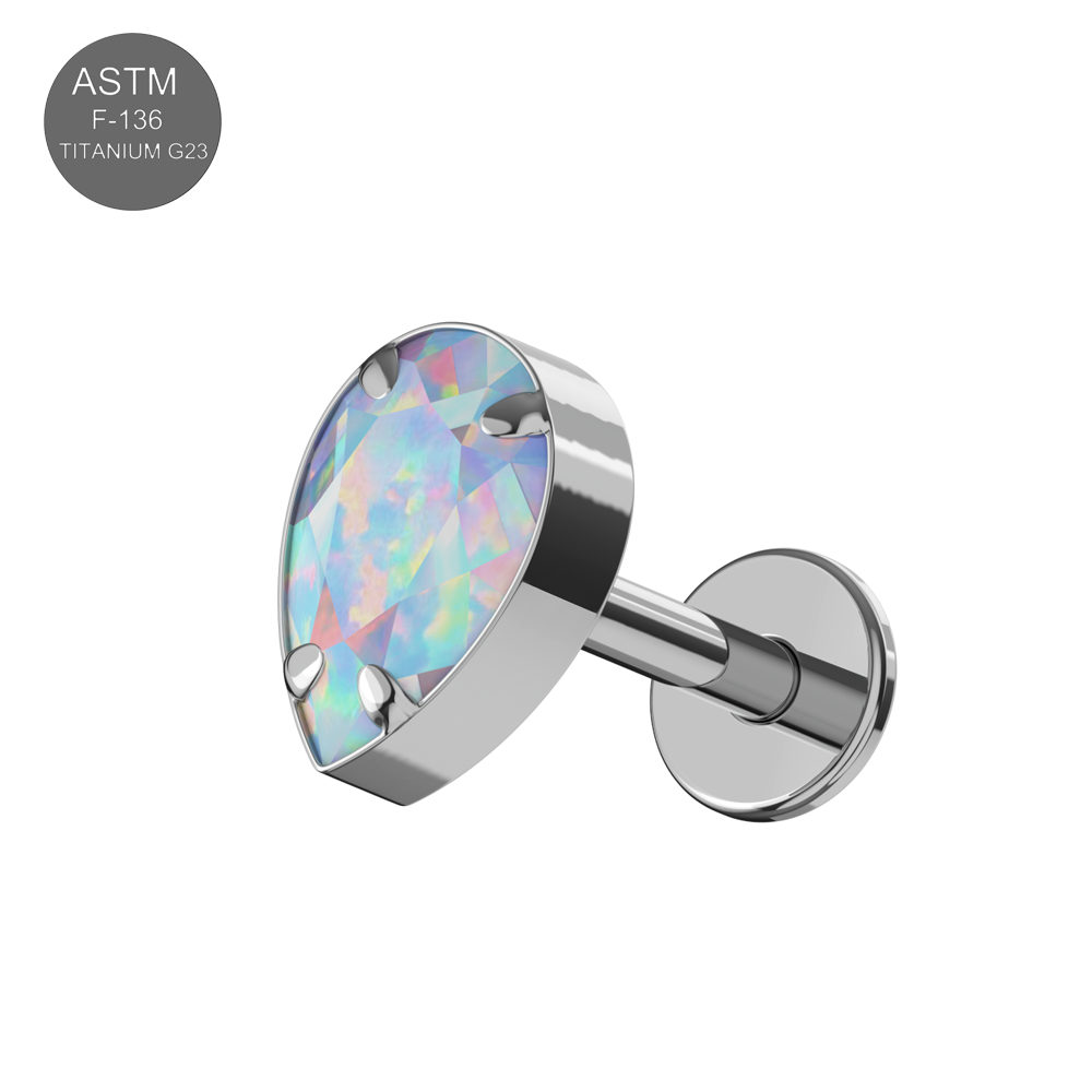 G23 Titanium Tear Drop Opal Jewelled Internally Threaded Flatback Stud - Monster Piercing