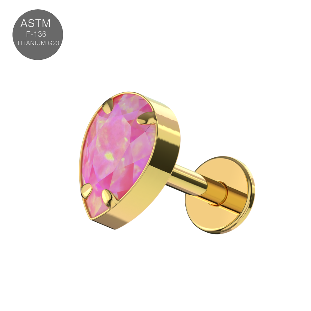 G23 Titanium Tear Drop Opal Jewelled Internally Threaded Flatback Stud - Monster Piercing