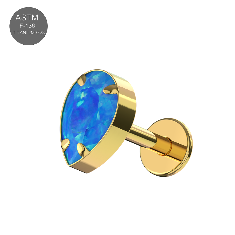 G23 Titanium Tear Drop Opal Jewelled Internally Threaded Flatback Stud - Monster Piercing