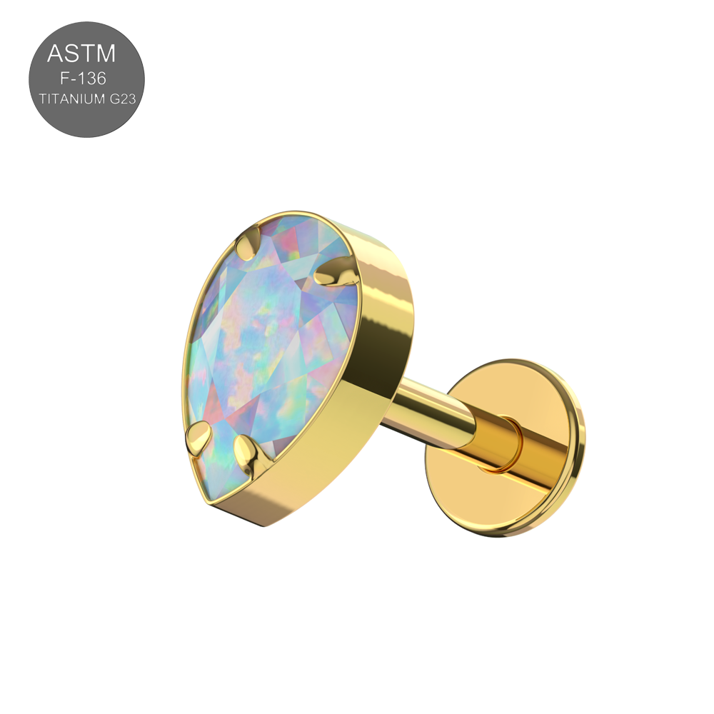 G23 Titanium Tear Drop Opal Jewelled Internally Threaded Flatback Stud - Monster Piercing