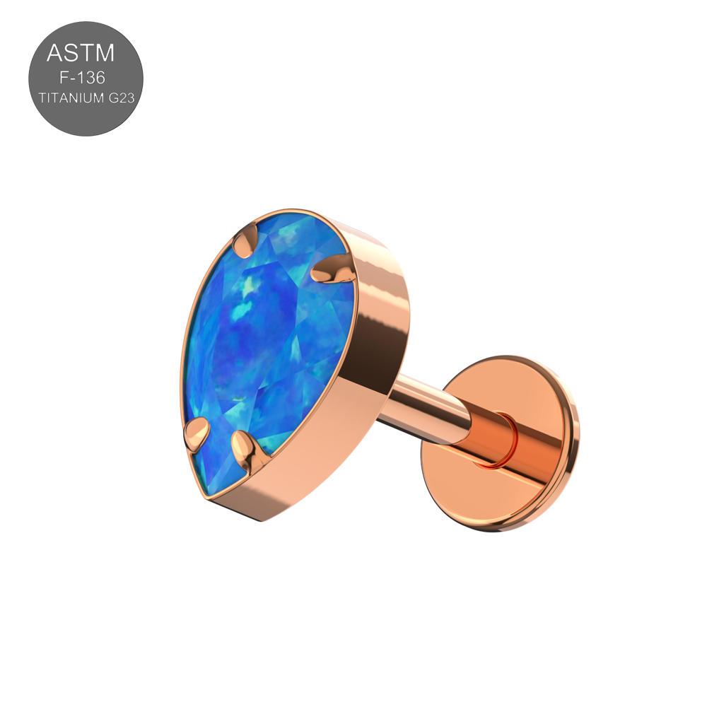 G23 Titanium Tear Drop Opal Jewelled Internally Threaded Flatback Stud - Monster Piercing