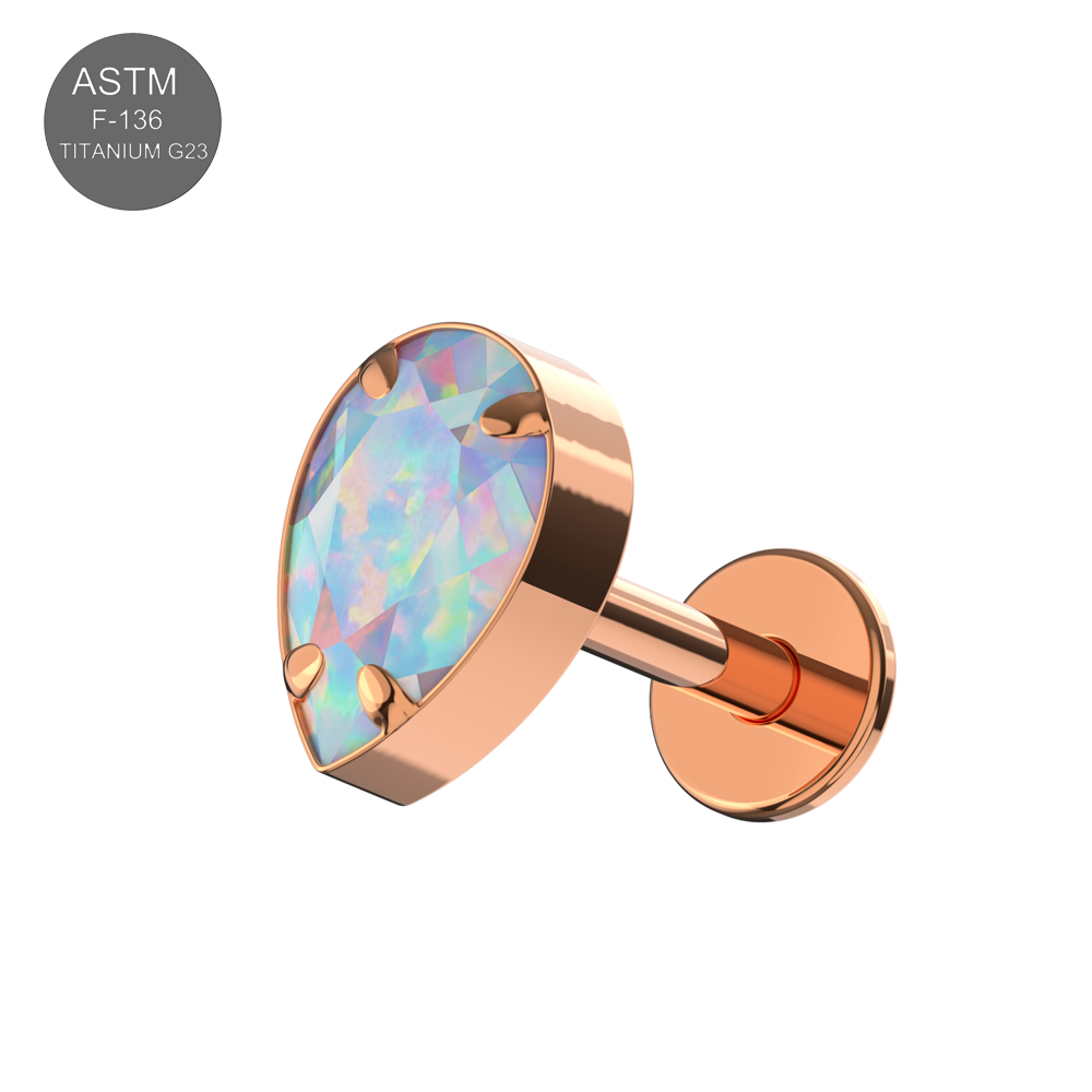 G23 Titanium Tear Drop Opal Jewelled Internally Threaded Flatback Stud - Monster Piercing
