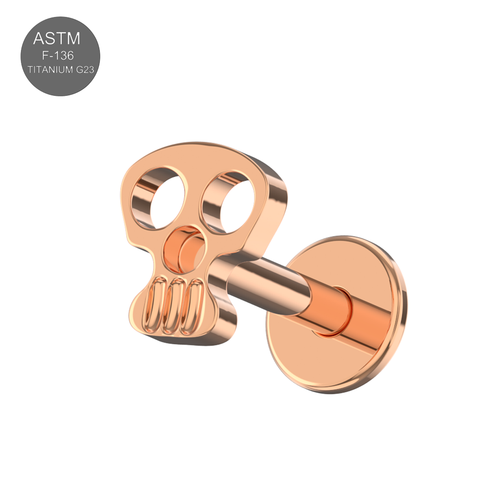 G23 Titanium Skull Internally Threaded Flatback Stud - Monster Piercing