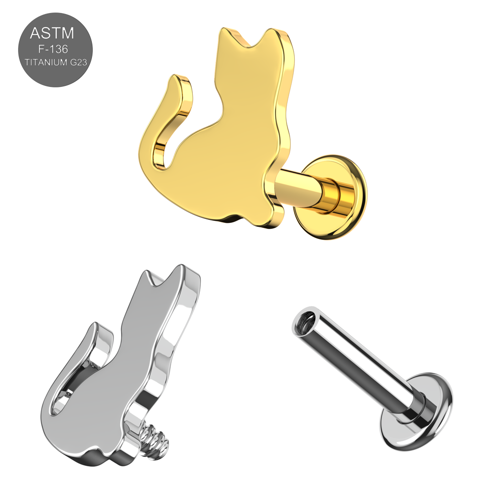 G23 Titanium Minimalist Kitty Internally Threaded Flatback Stud - Monster Piercing
