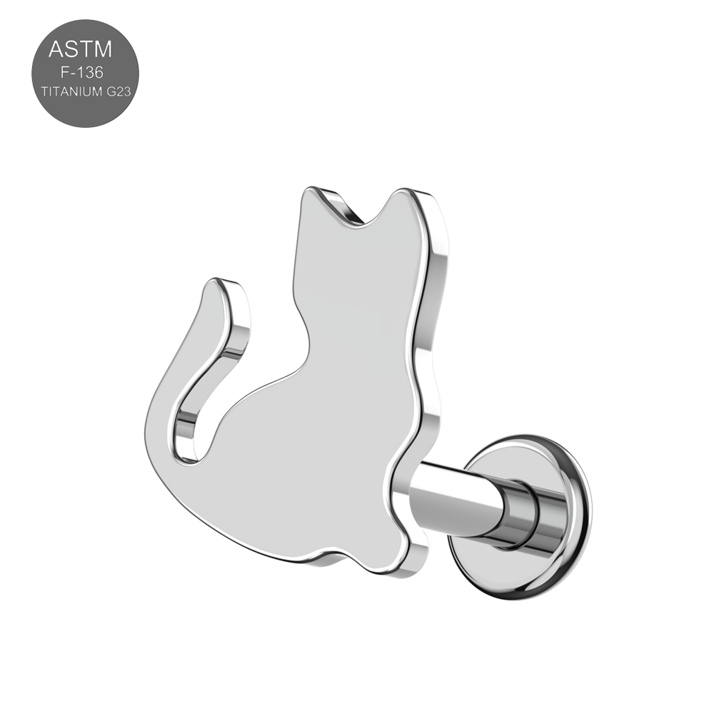 G23 Titanium Minimalist Kitty Internally Threaded Flatback Stud - Monster Piercing