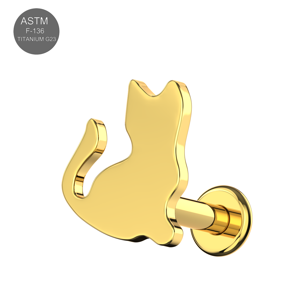 G23 Titanium Minimalist Kitty Internally Threaded Flatback Stud - Monster Piercing