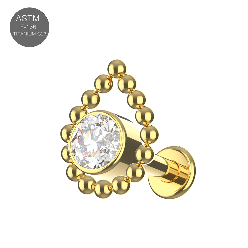 G23 Titanium Bezel Set CZ with Tear Shaped Internally Threaded Flat-Back Stud - Monster Piercing