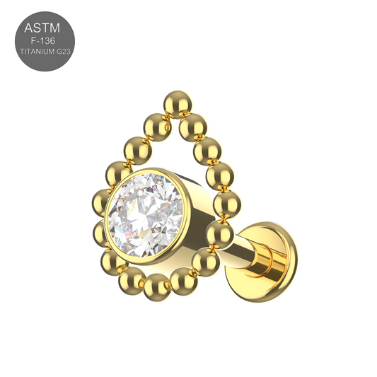 G23 Titanium Bezel Set CZ with Tear Shaped Internally Threaded Flat-Back Stud - Monster Piercing