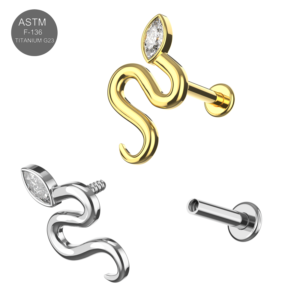G23 Titanium Marquise CZ Snake Internally Threaded Flatback Stud - Monster Piercing