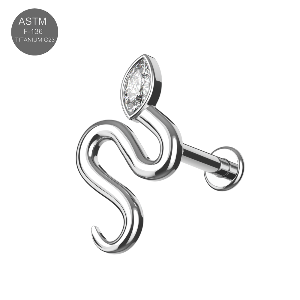 G23 Titanium Marquise CZ Snake Internally Threaded Flatback Stud - Monster Piercing