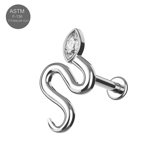 G23 Titanium Marquise CZ Snake Internally Threaded Flatback Stud - Monster Piercing