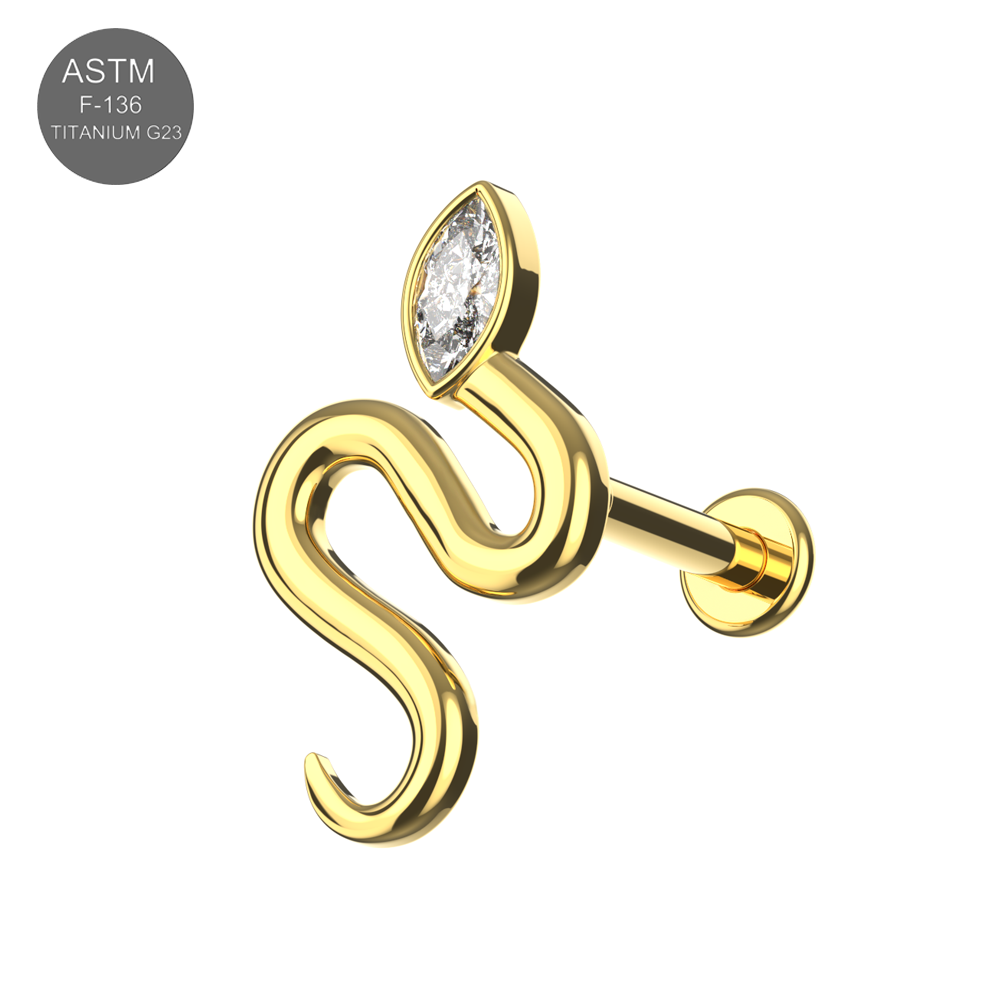 G23 Titanium Marquise CZ Snake Internally Threaded Flatback Stud - Monster Piercing