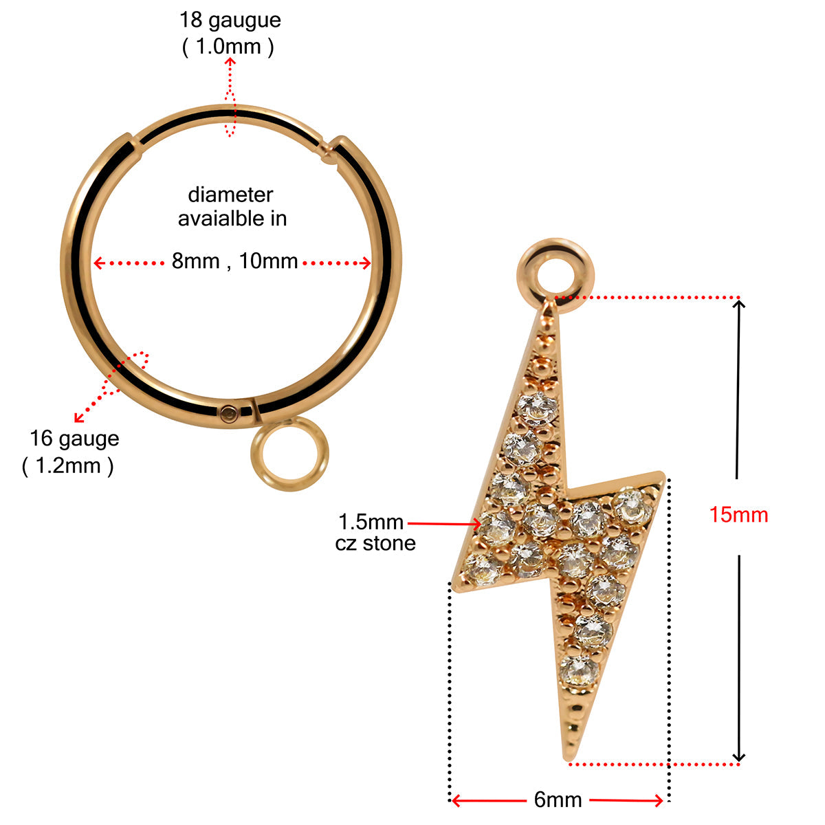 316L Surgical Steel CZ Jewelled Dangling Flash Hinged Earring Pair - Monster Piercing