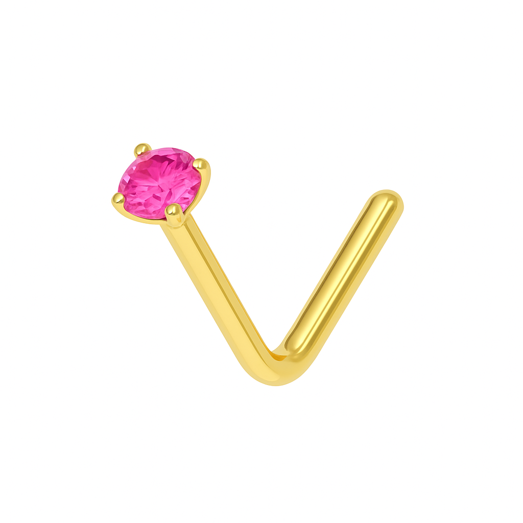 9K Gold L-Bend Crystal Nose Stud - Monster Piercing