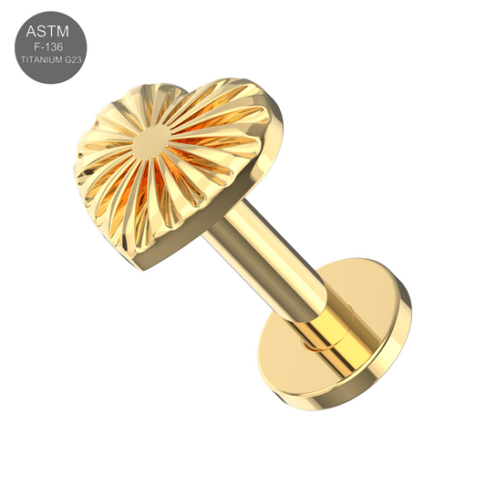 G23 Titanium Stripe Heart Thread-less Push-Fit With Flatback Stud - Monster Piercing