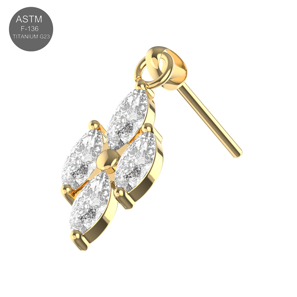 G23 Titanium 4 CZ Marquise Jewelled Hanging Threadless Pin Top - Monster Piercing