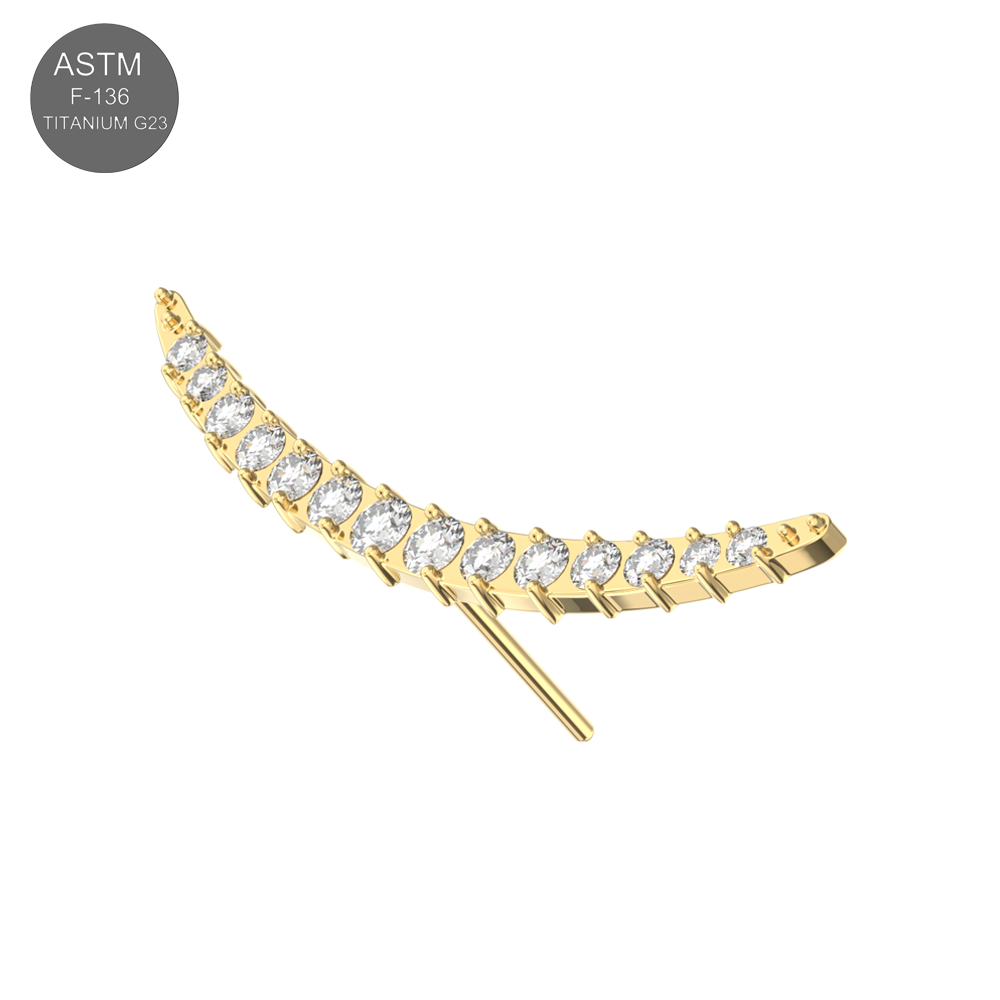 G23 Titanium CZ Jewelled Crescent Moon Threadless Pin Top - Monster Piercing