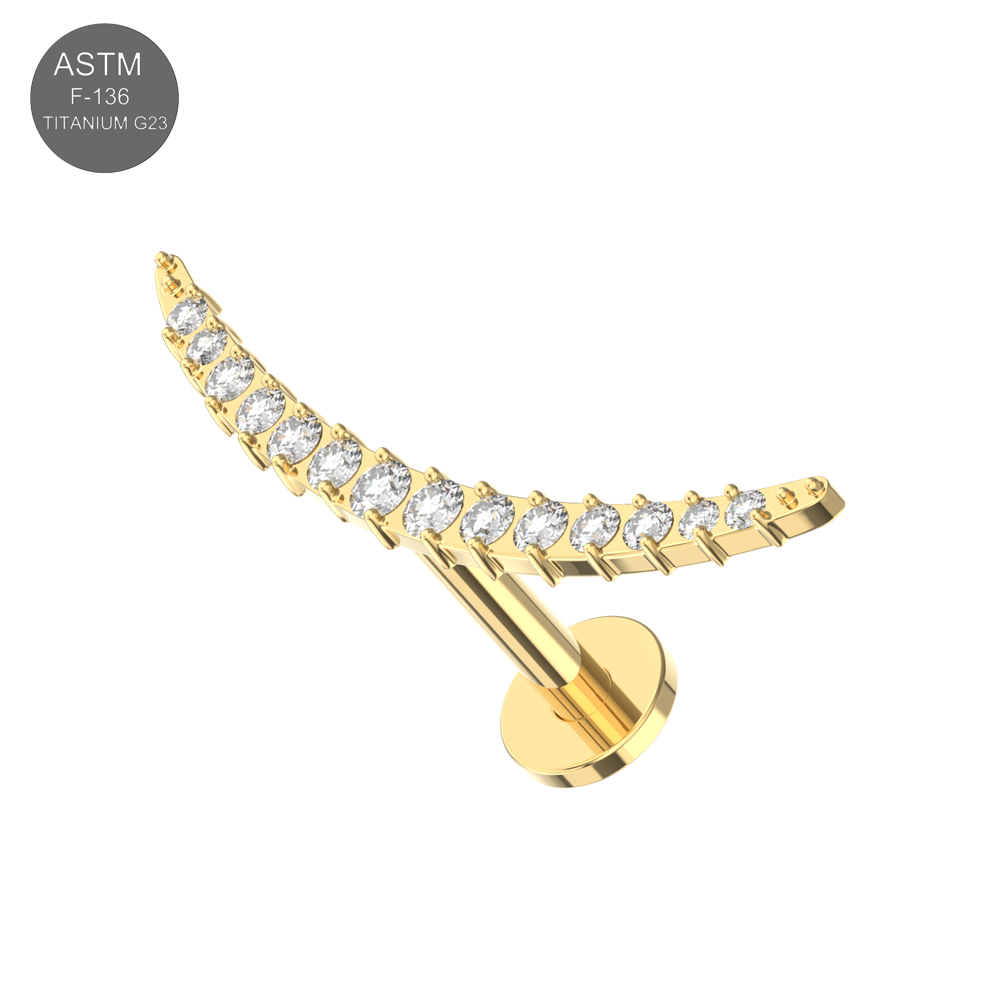 G23 Titanium CZ Jewelled Curved Thread-less Push-Fit With Flatback - Monster Piercing