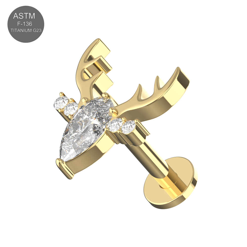 G23 Titanium CZ Jewelled Deer Thread-less Flatback Stud - Monster Piercing