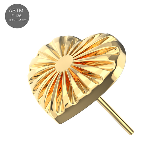 G23 Titanium Striped Heart Threadless Pin Plain Gold