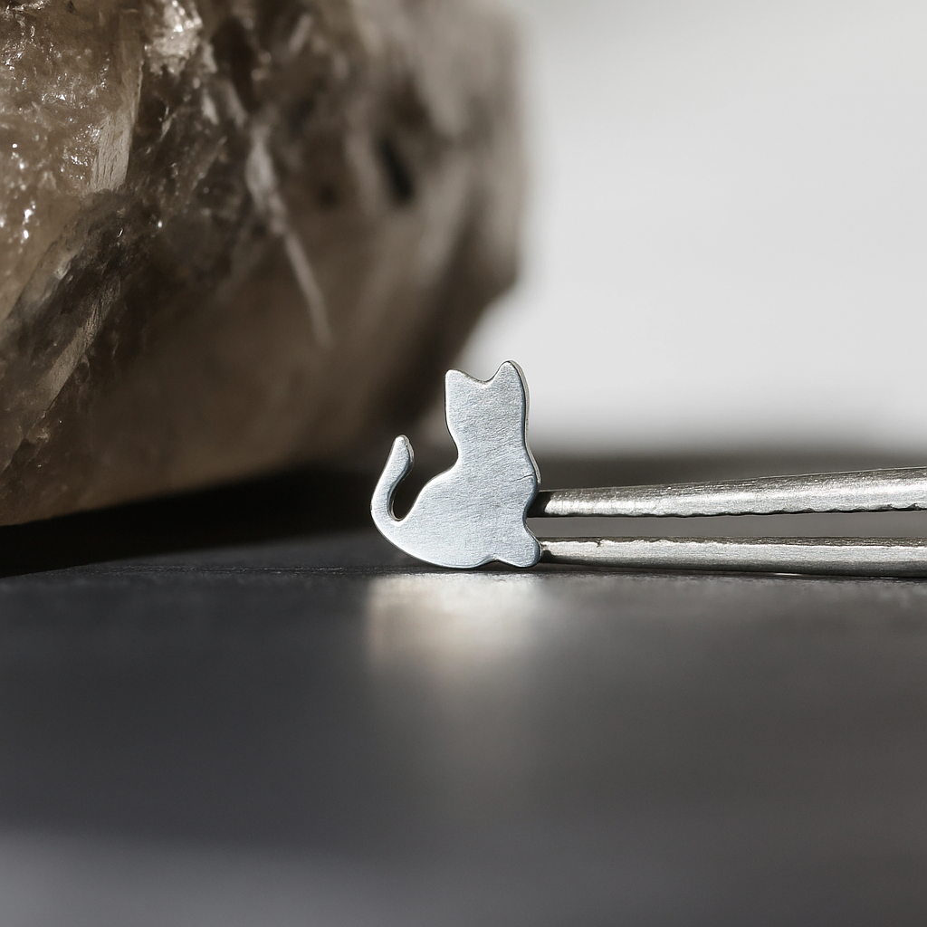 G23 Titanium Minimalist Kitty Internally Threaded Flatback Stud - Monster Piercing